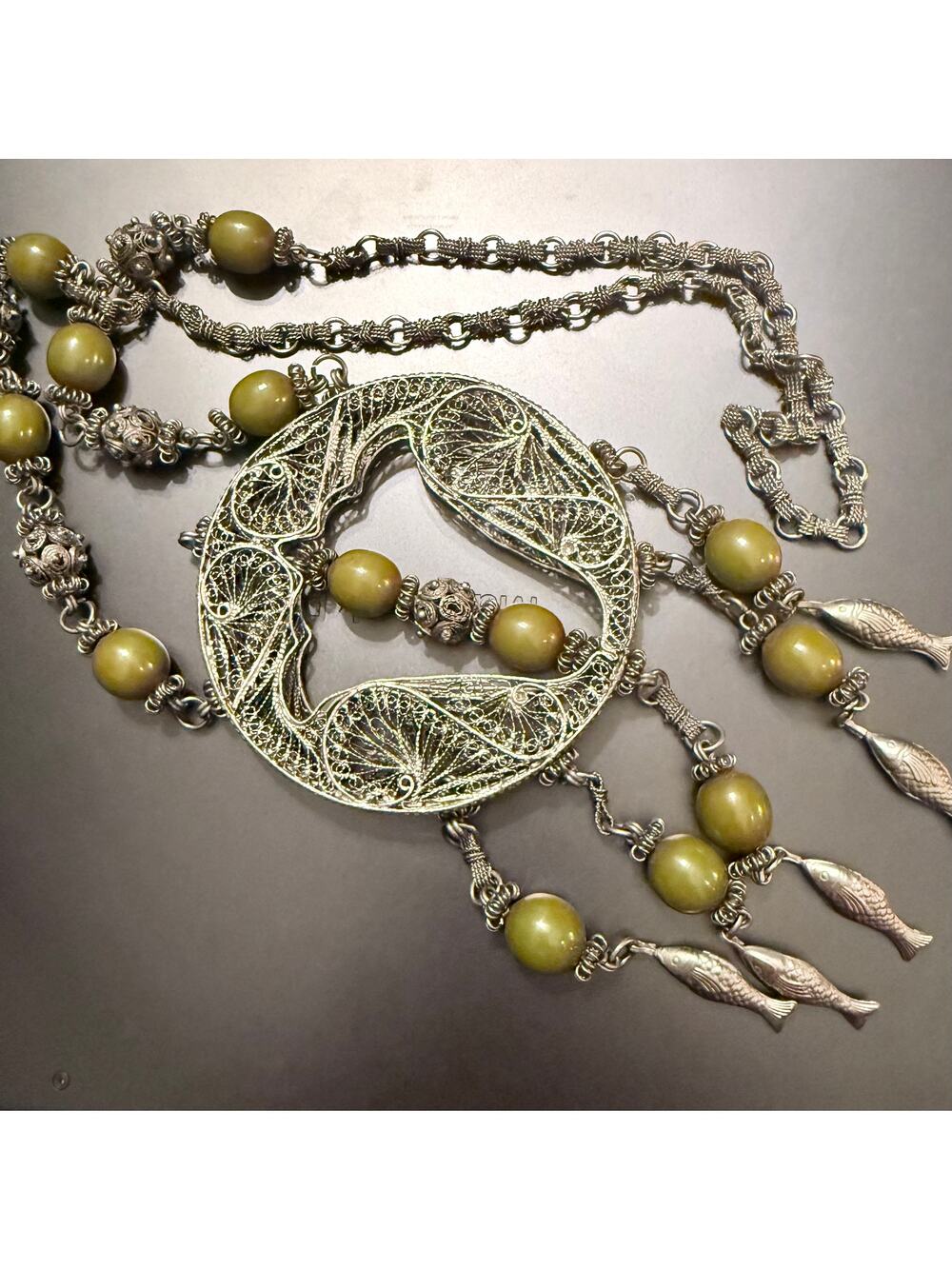 Vintage Chunky Pendant 1970s Ethnic Statement Metal Necklace